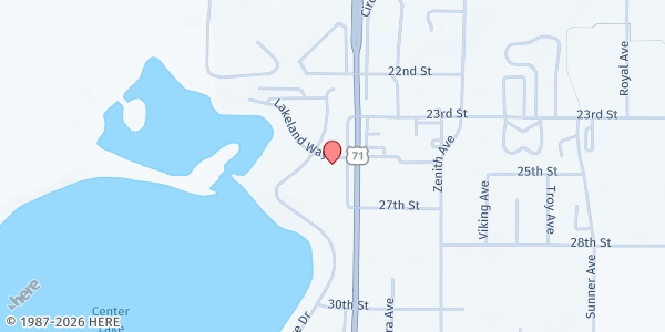 Map showing Spirit Life Fellowship Church of the Open Bible at 2504 Enterprise Ave, Spirit Lake, IA
