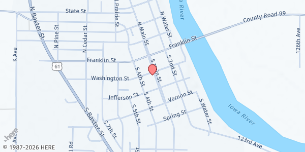 Map showing S.E. Louisa County Food Pantry at 407 Washington St, Wapello, IA