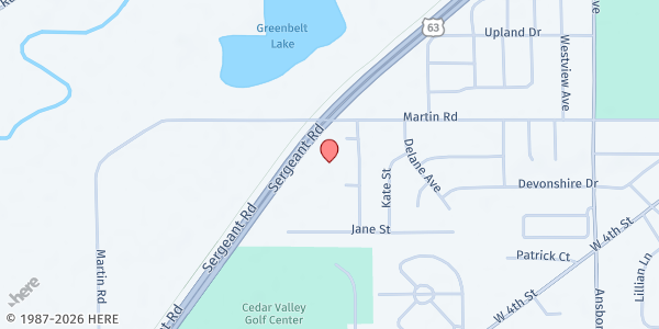 Map showing Celebration First Assembly of God at 745 April St., Waterloo, IA