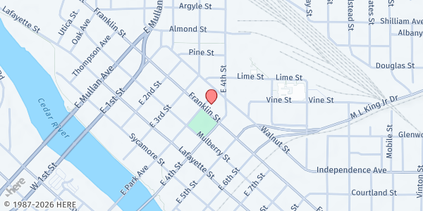 Map showing First Presbyterian Church at 505 Franklin St., Waterloo, IA