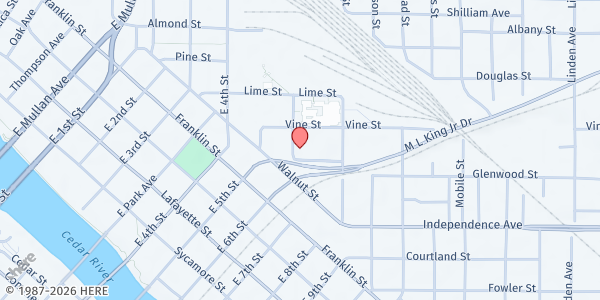 Map showing Hope City Church at 118 High St., Waterloo, IA