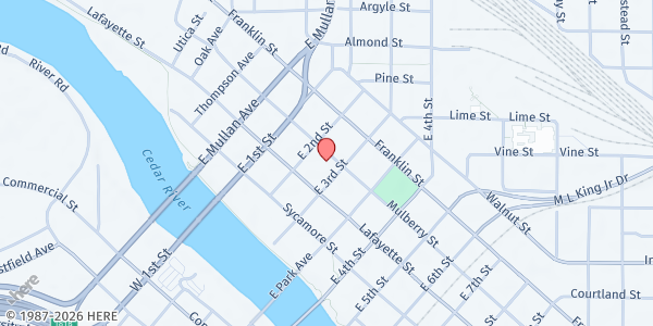 Map showing Queen of Peace Community Meal at 320 Mulberry St., Waterloo, IA