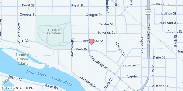 Map showing Saint Vincent de Paul Society at 320 Broadway St, Waterloo, IA