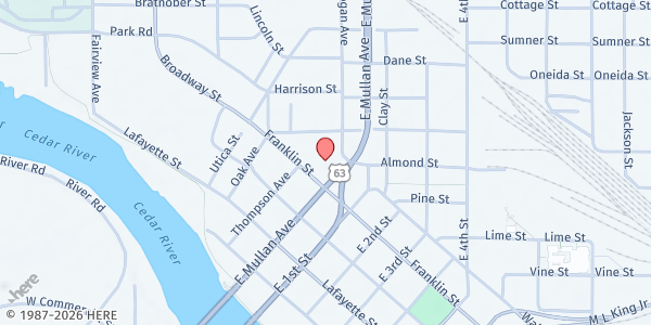 Map showing Salvation Army - Community Meal at 89 Franklin St., Waterloo, IA