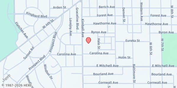 Map showing Westminster Presbyterian Church Food Pantry at 1301 Kimball Ave, Waterloo, IA