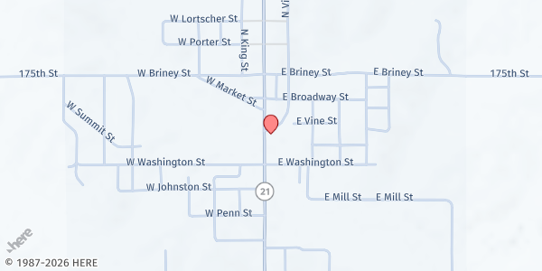 Map showing Mobile Pantry - Keokuk County - What Cheer at 401 S Barnes St, What Cheer, IA