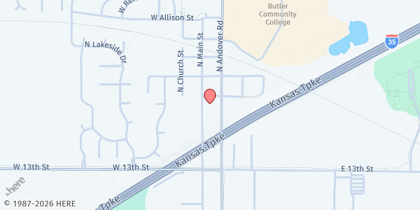 Map showing Andover Community Food Bank at 1429 N Andover Rd, Andover, KS