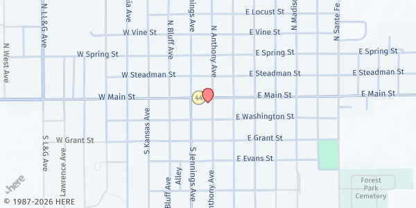 Map showing Anthony Friendship Meals at 130 E Main St, Anthony, KS