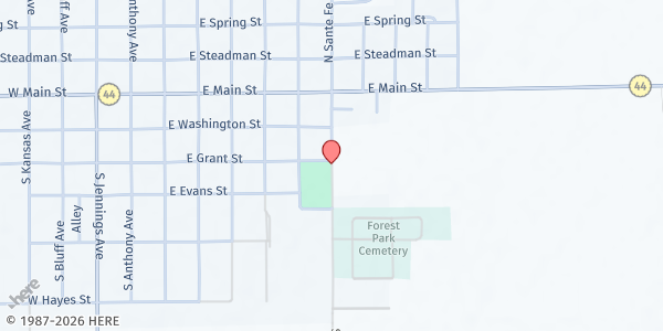 Map showing Revolution Fellowship - Anthony at 408 N. Santa Fe, Anthony, KS