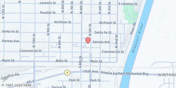 Map showing Catholic Charities- Atchison Family Support Center at 502 Kansas Ave, Atchison, KS