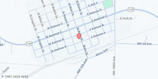 Map showing Attica Senior Center at 117 N. Main St., Attica, KS
