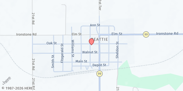 Map showing Beattie Community Mobile Food Pantry at 412 Whiting Street, Beattie, KS