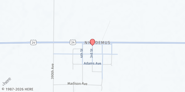 Map showing Nicodemus Community Room at 510 Washington Avenue, Bogue, KS