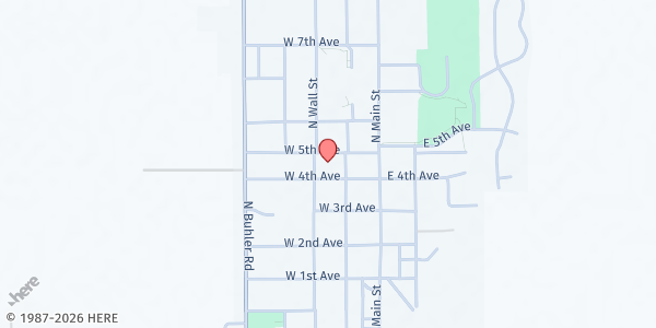 Map showing Buhler Community Food Pantry at 415 N. West St., Buhler, KS