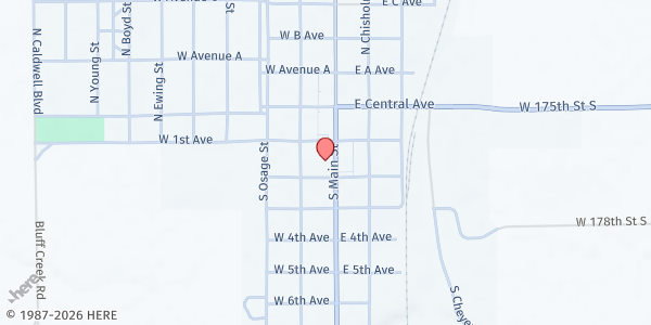 Map showing Caldwell Food Bank at 117 S. Main, Caldwell, KS