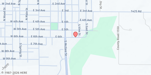 Map showing Caney Valley Agape Network & Food Pantry at 612 East 6th Avenue, Caney, KS