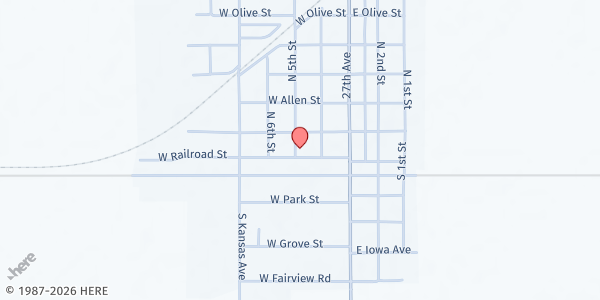 Map showing Canton Community Food Bank at 207 W. Railroad St., Canton, KS