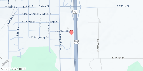 Map showing Help House- Carbondale Church of Christian Fellowship at 430 Commercial St., Carbondale, KS