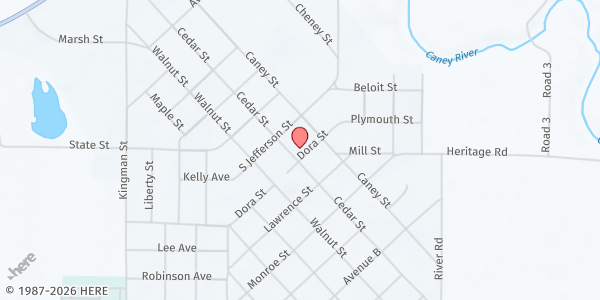 Map showing Caney River Cowboy Church at 802 Cedar Street, Cedar Vale, KS