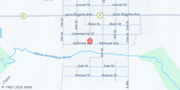 Map showing Centralia Community Center at 5th Street and Railroad, Centralia, KS