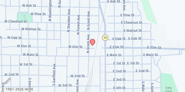 Map showing First Christian Church- God's Food Pantry at 102 N Grant Ave, Chanute, KS