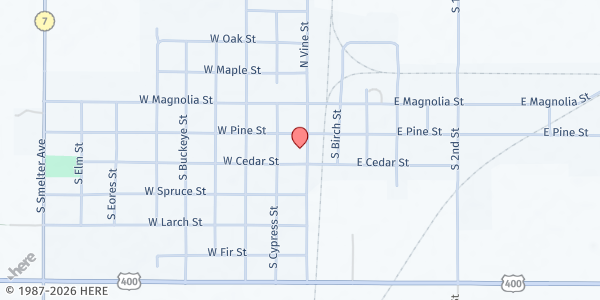 Map showing Cherokee Senior Citizen Building at 208 S Vine St., Cherokee, KS