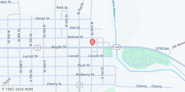Map showing Mae Lessley Community Center at 22 Maple Street, Chetopa, KS
