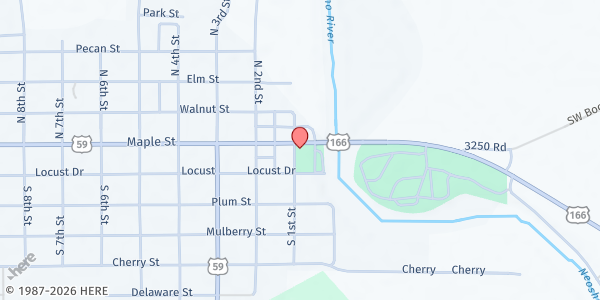 Map showing Mae Lessley Community Center at 22 Maple Street, Chetopa, KS
