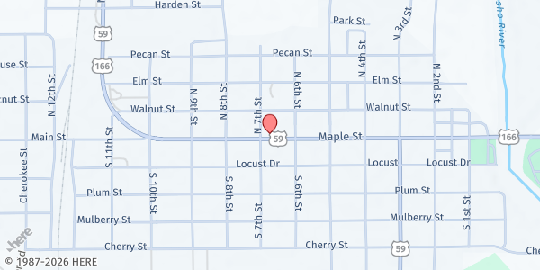 Map showing Mae Lessley Community Center at 22 Maple, Chetopa, KS
