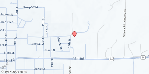 Map showing New Covenant Evangelical Church at 1330 15th St, Clay Center, KS