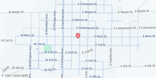 Map showing Mobile Food Pantry- Comanche County at 239 E. Main St., Coldwater, KS