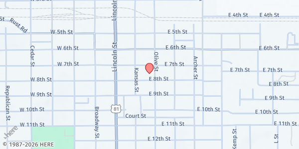 Map showing Concordia Lutheran Church at 325 E 8th St, Concordia, KS
