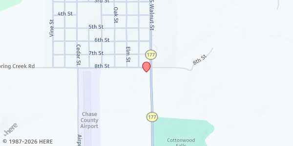 Map showing Flint Hills Community Church at 1998 KS Hwy 177, Cottonwood Falls, KS