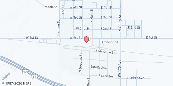 Map showing Cunningham Community Hands of Hope at 125 W. 1st Ave., Cunningham, KS