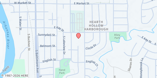 Map showing Woodlawn United Methodist Church at 431 S Woodlawn Blvd, Derby, KS