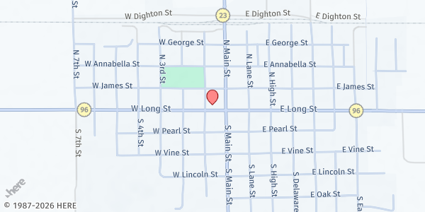 Map showing Lane County Community Food Bank at 125 W Long, Dighton, KS