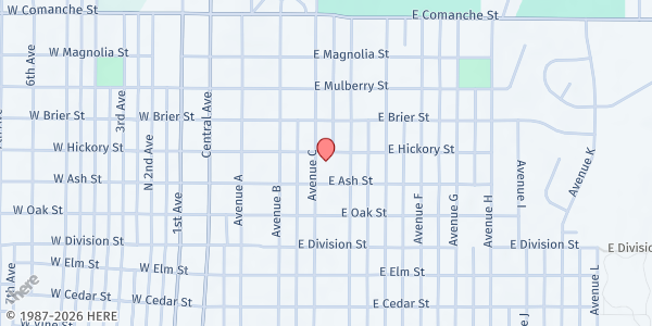 Map showing First Missionary Church Pantry at 1310 Ave. C, Dodge City, KS