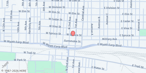 Map showing KFAN Food Pantry at 209 W. Spruce St., Dodge City, KS