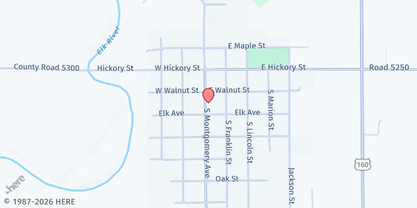 Map showing 1st Christian Church at 222 S Montgomery, Elk City, KS