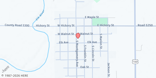 Map showing Elk City First Christian Church at 222 S Montgomery, Elk City, KS