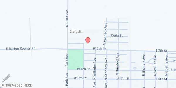 Map showing United Church of Christ-Ellinwood at 701 North Fritz Avenue, Ellinwood, KS