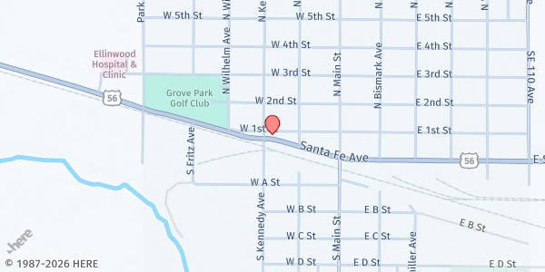 Map showing United Methodist Church at 300 W 1st St, Ellinwood, KS