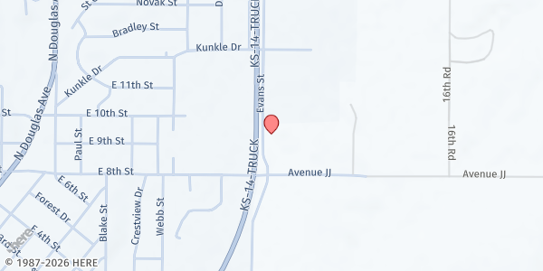 Map showing Ellsworth County Food Bank - Food Pantry at 907 Evans St, Ellsworth, KS