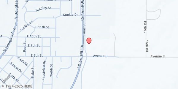 Map showing Ellsworth Food Bank at 907 Evans St., Ellsworth, KS