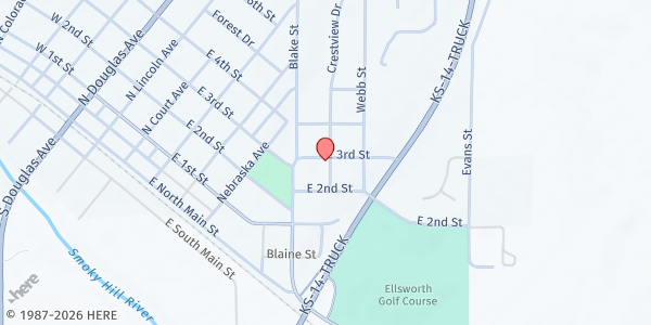 Map showing Ellsworth Pantry - Food Distribution Center at 308 Kingsley St, Ellsworth, KS