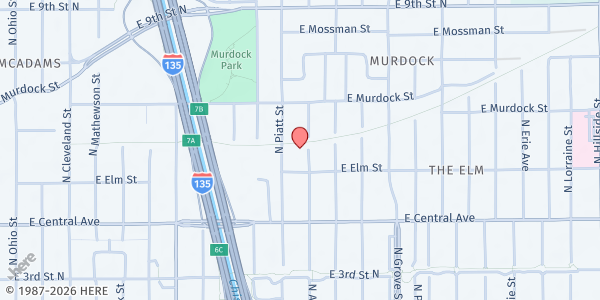 Map showing Jehovah Jireh Food & Clothing Center at 627 North Ash Street, The Elm, KS