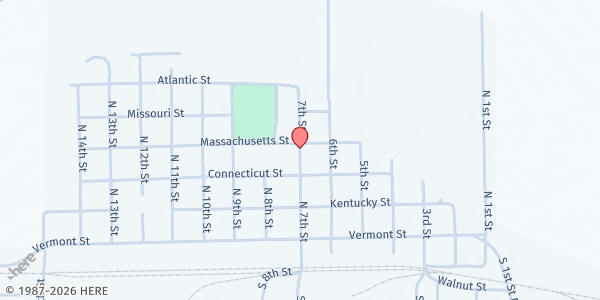 Map showing Eleanor's Food Pantry - Elwood United Community Church at North 7th Street & Kentucky St, Elwood, KS