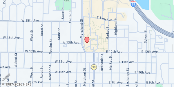 Map showing Corky's Cupboard - Wednesday Distribution at 1 Kellogg Cir, Emporia, KS