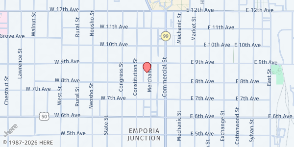 Map showing Emporia First UMC Food Pantry at 823 Merchant St., Emporia, KS