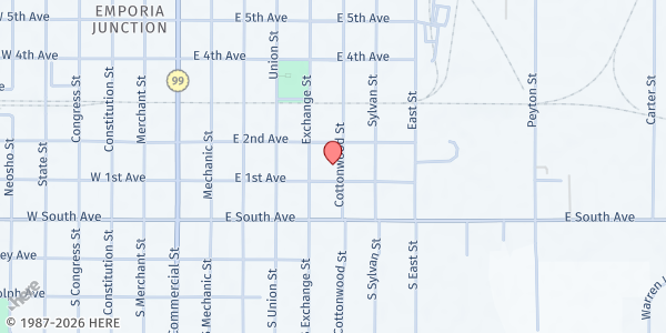 Map showing John & Frances ICE Soup Kitchen and Food Pantry at 106 Exchange St., Emporia, KS